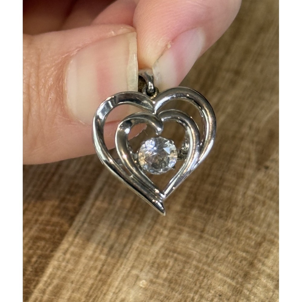 Sterling Silver Heart Pendant w/ Clear Stone | 925 Cubic‎ Zirconia